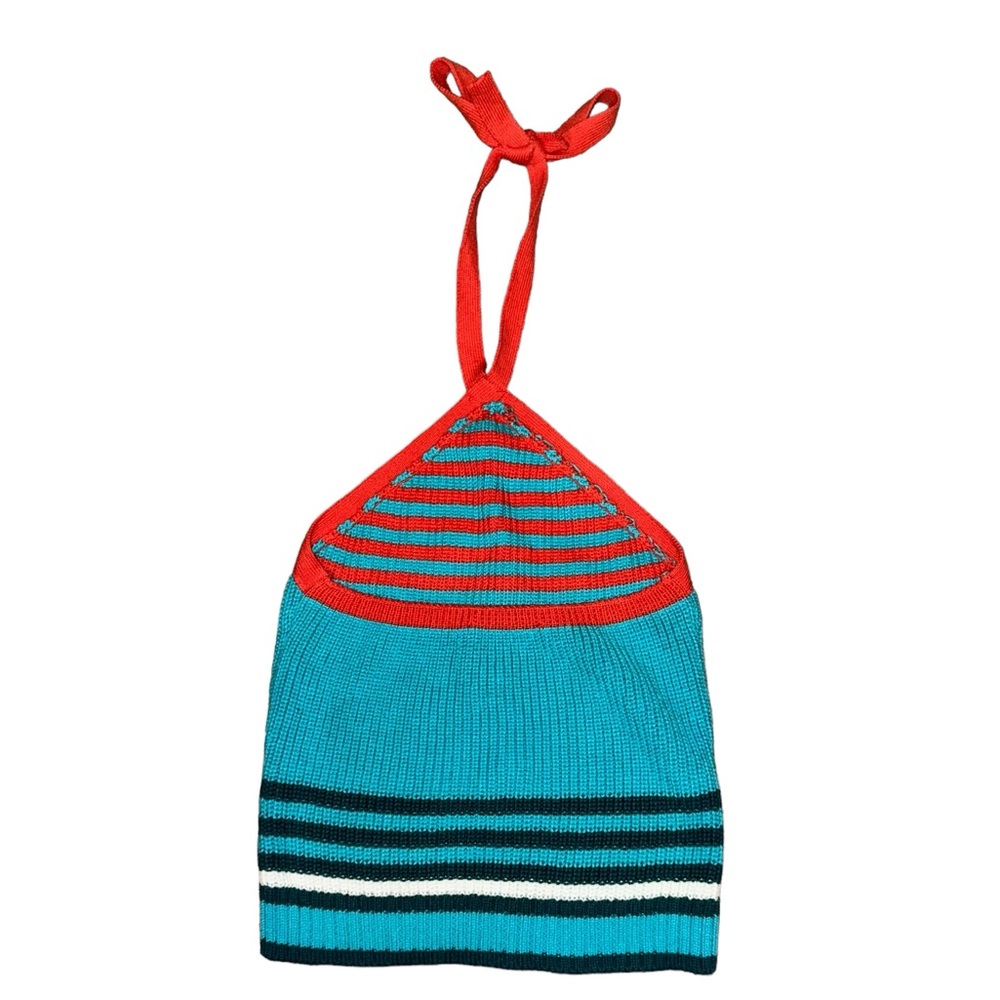 Zara Orange Blue Neon Knit Stripe Halter Top Women’s Size Small - Picture 3 of 4